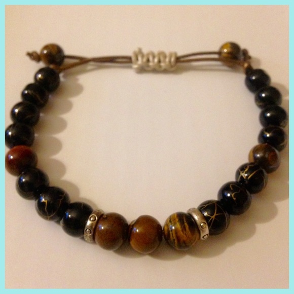 Mens Black Bead Bracelet - Picture 2 of 2
